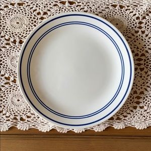 Corelle white and blue striped dinner plate